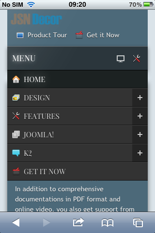 Mobile menu with icons applied